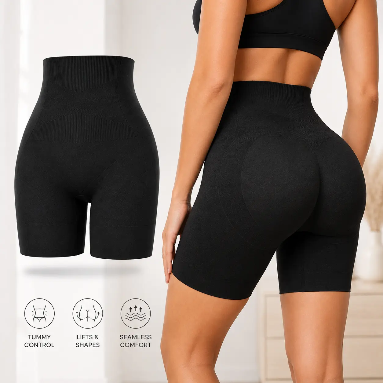 Seamless High Waisted Body for Women  Shapewear Sculpting Shorts Tummy Control Shaper Thigh Slimming Underwear Womenswear Black