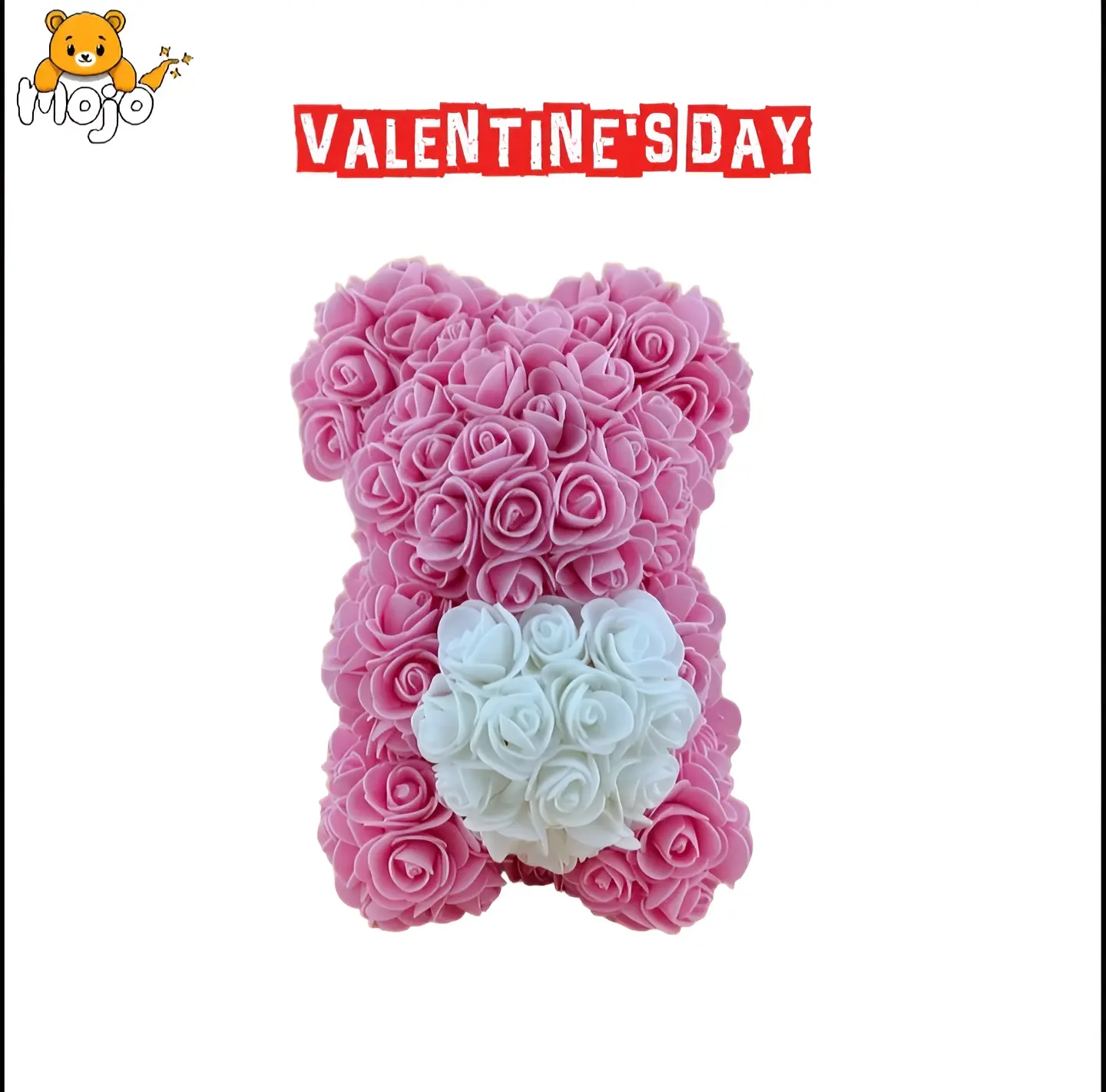 Pink Rose Bear - Home Decor Accessory with Elegant Design and Soft Pink Color, Teddy Bear with Rose, Clear gift Box Bouquet Handmade, 1 Count Creative DIY Cute Bear Design Artificial Flower bouquet ornaments, Bedroom Flowers Decor Accessories, Flower Bear