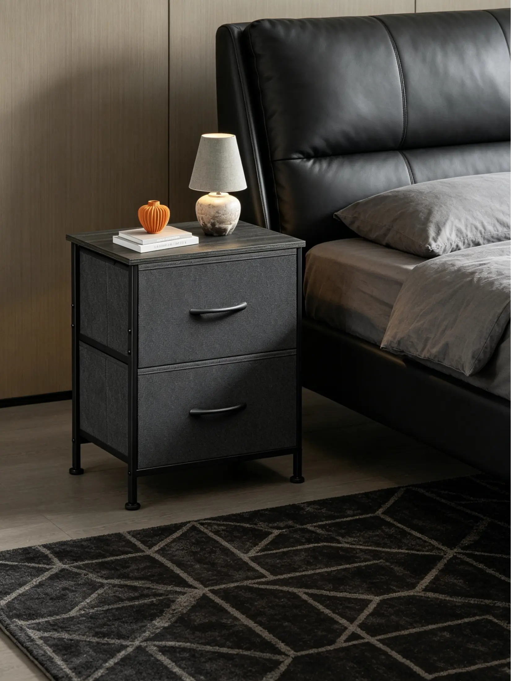 Charcoal Black Nightstand, 2 Drawer Small Dresser Bedside Table with Wooden  Top & Removable Fabric Storage Bins, Compact End Side Table for Bedroom,  Closet, Entryway, College Dorm - TikTok Shop