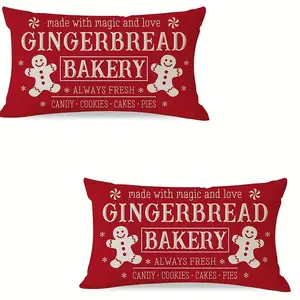 2pcs, Red Christmas Pillow Covers, Gingerbread for Man Bakery Rustic Farmhouse Christmas Decorations, Outdoor Xmas Winter Holiday Decorative, Lumbar Throw Pillow Case for Sofa Couch Home Deco, Single Sided Printing, No Pillow Core