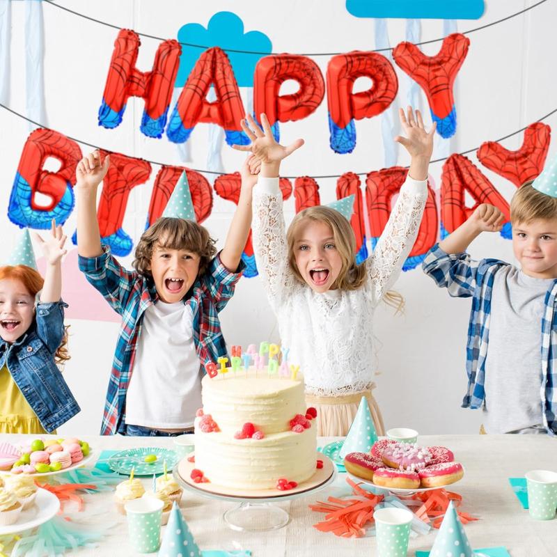 Spider Birthday Party Decorations Kit – Superhero Happy Birthday Banner with Spider Balloons & Backdrop, Boys Kids Indoor Outdoor Celebration Supplies