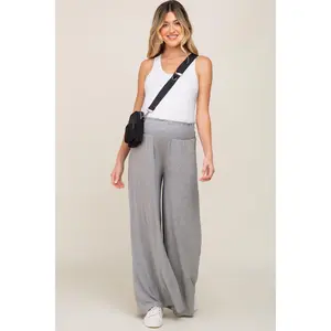 Grey Smocked Waist Flowy Maternity Pants