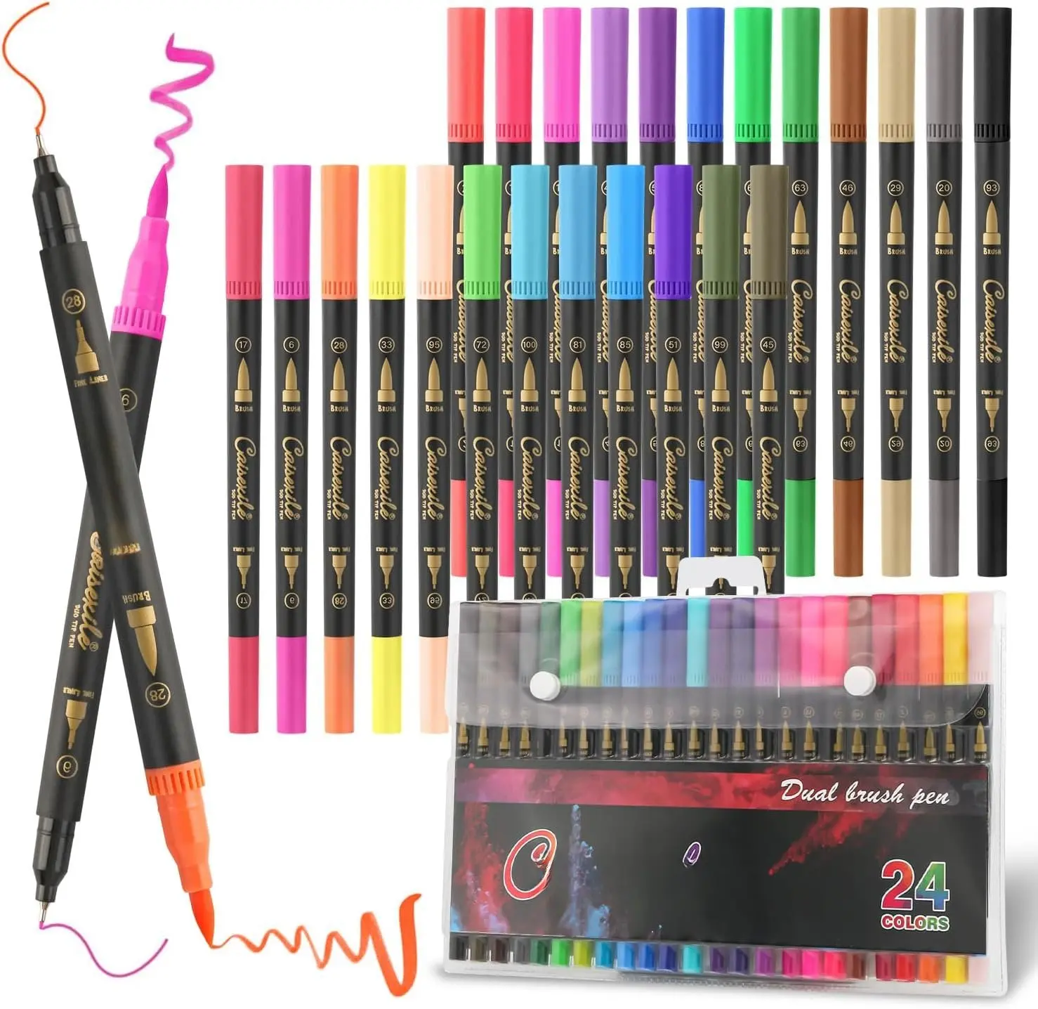 24 Colors Duo Tip Pen Art Markers, Artist Fine & Brush Tip Marker Coloring Markers for Adult Coloring Books Journaling Note Taking Lettering Calligraphy Drawing Pens Supplies