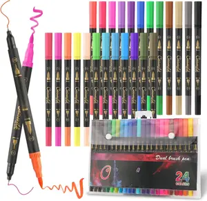 24 Colors Duo Tip Pen Art Markers, Artist Fine & Brush Tip Marker Coloring Markers for Adult Coloring Books Journaling Note Taking Lettering Calligraphy Drawing Pens Supplies