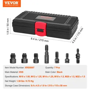 VEVOR 7-Piece Thread Chaser Set, Metric Thread Restorer Tool M10 M12 M14 M18 M20 M22, Rethreading Tool Kit with Storage Case, Heat Treated Carbon Steel, for Automotive Thread Repair Applications
