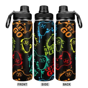 22oz Sports Water Bottle, Game Controller Graffiti Insulated Cup, 304 Stainless Steel, Leak-Proof, Portable, All Seasons, Gift Idea