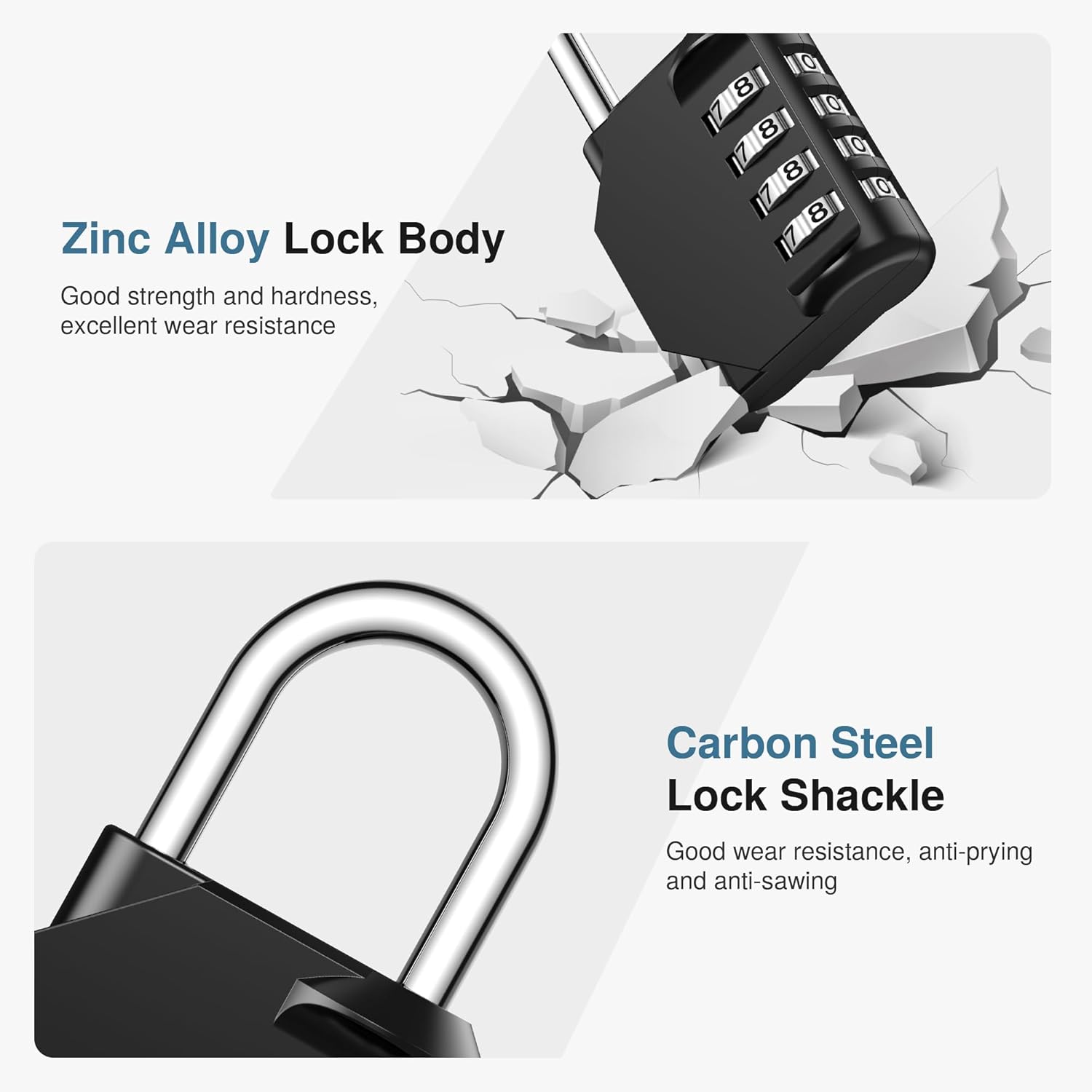 4 Digit Combination Lock Waterproof Outdoor Padlock, Heavy Duty Security Locker Lock for Gym, Gate, Fence, Toolbox, Storage & Cabinets (Black)