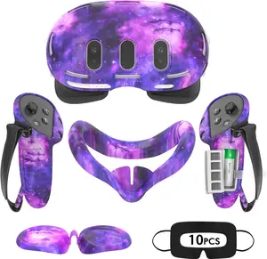 Cover Set for Meta Quest 3, Upgraded Design Full Protection for Quest 3, 4 in 1 VR Accessories Protective Cover for Oculus Quest 3, Ideal Present for Birthday and Christmas (Starlight Purple)