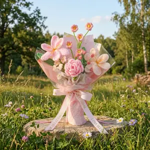 Pink Crochet Flower Bouquet  Handmade Knitted Flowers Gift for Her | Perfect for Valentines, Mother’s Day, Birthday & Anniversary | Gift Box + Bag + Card Included