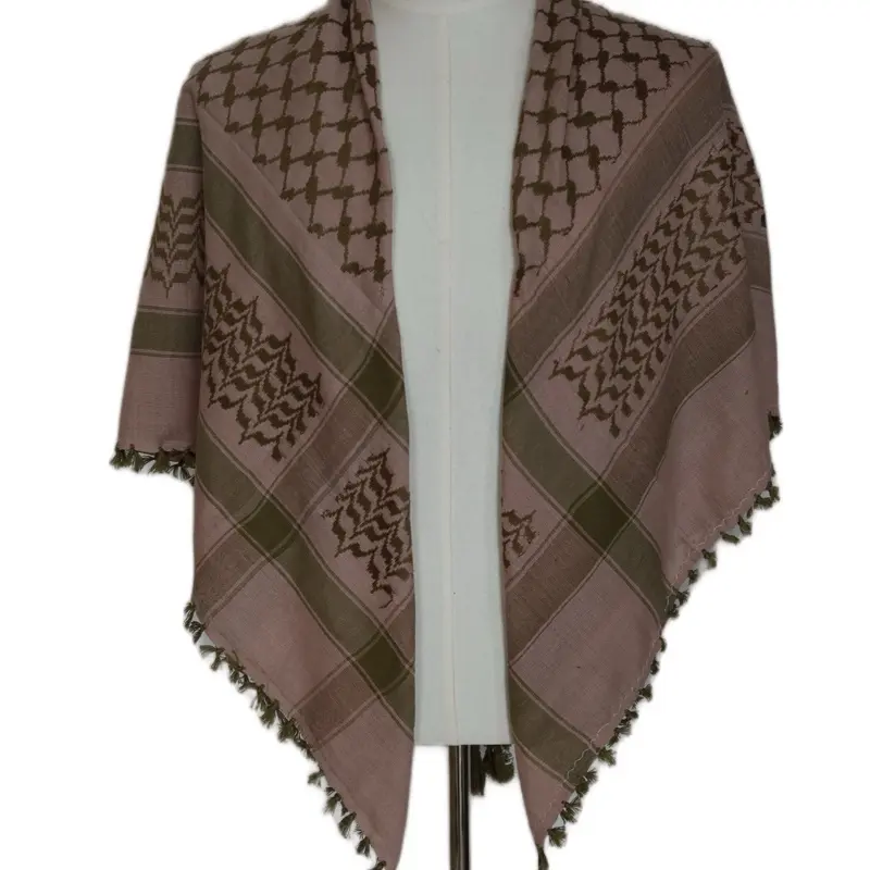 Ahla Shabab Salmon & Olive Green Hatta/Kuffiyeh - High-Quality Polyester Unisex Accessory for All Seasons