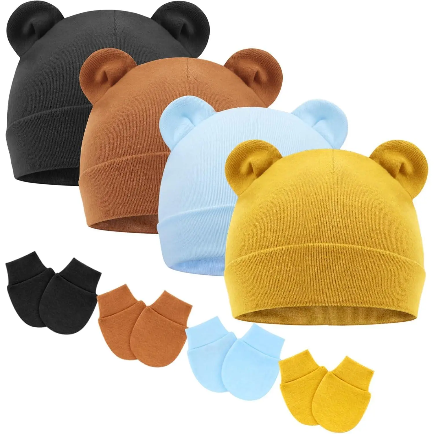Newborn Baby Hats Mittens Set for Boys Girls Hospital Hat Beanie Infant Caps Baby Gloves Soft Knit Winter Hat Gloves for 0-12 Months Newborns Newborn Baby Essential Outfits