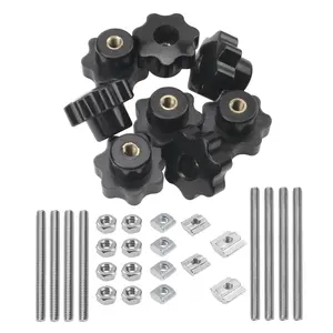 8 Sets M6 7 Star Through Hole Knob Nut Screw Clamping Knurled Threaded Knob Assortment Kit Black Nylon Star Shape Hand Knobs