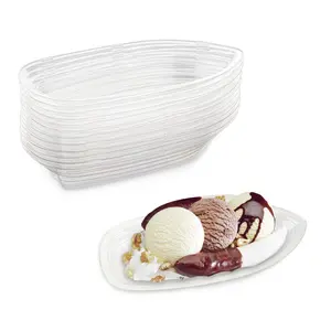 MT Products Clear Banana Split Boats 12 oz - Disposable Ice Cream Sundae Bowls - Made in The USA