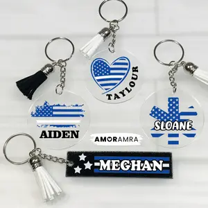 Personalized Thin White Line Keychain, EMT EMS EMR Keychain Gift, Paramedic Gift, AEMT Gift, Thin White Lin Flag, Emergency Medical Gift