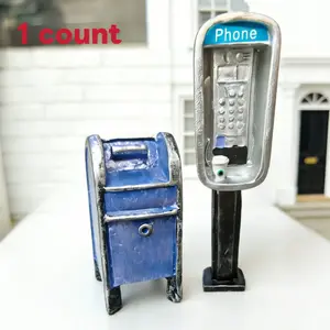Retro mini metal mailbox phone booth ornaments, 1:12 ratio, suitable for home and office decoration, indoor and outdoor use.