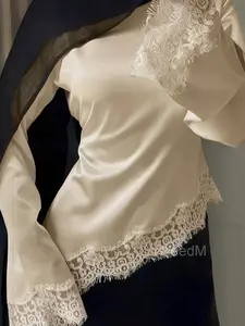 2026 New Lace Trim Satin Tie Back Blouse US Size 2-8 Comfortable Women's Top #MS624