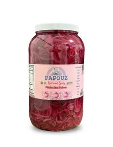 Papouz Pickled Onions 128fl oz. Spicy Red Onions Sliced