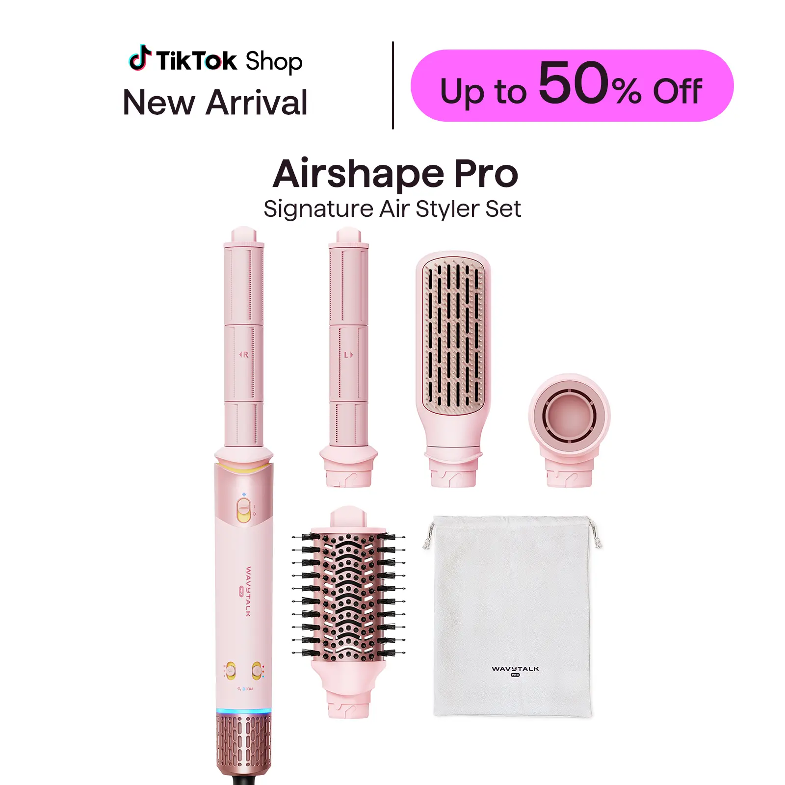 Wavytalk Airshape Pro Signature Air Styler Set for Quick Styling | 4-in-1 Hair Dryer & Multi-Styler with Auto-Wrap Curlers, Paddle & Volumizing Brush, Less Heat Damage, Ionic Anti-Frizz