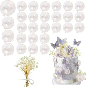30 PCS Mini Balls Cake Topper DIY Cake Insert Topper Acrylic Cake Topper Foam Cake Balls Artificial Dried Flowers for Wedding Anniversary
