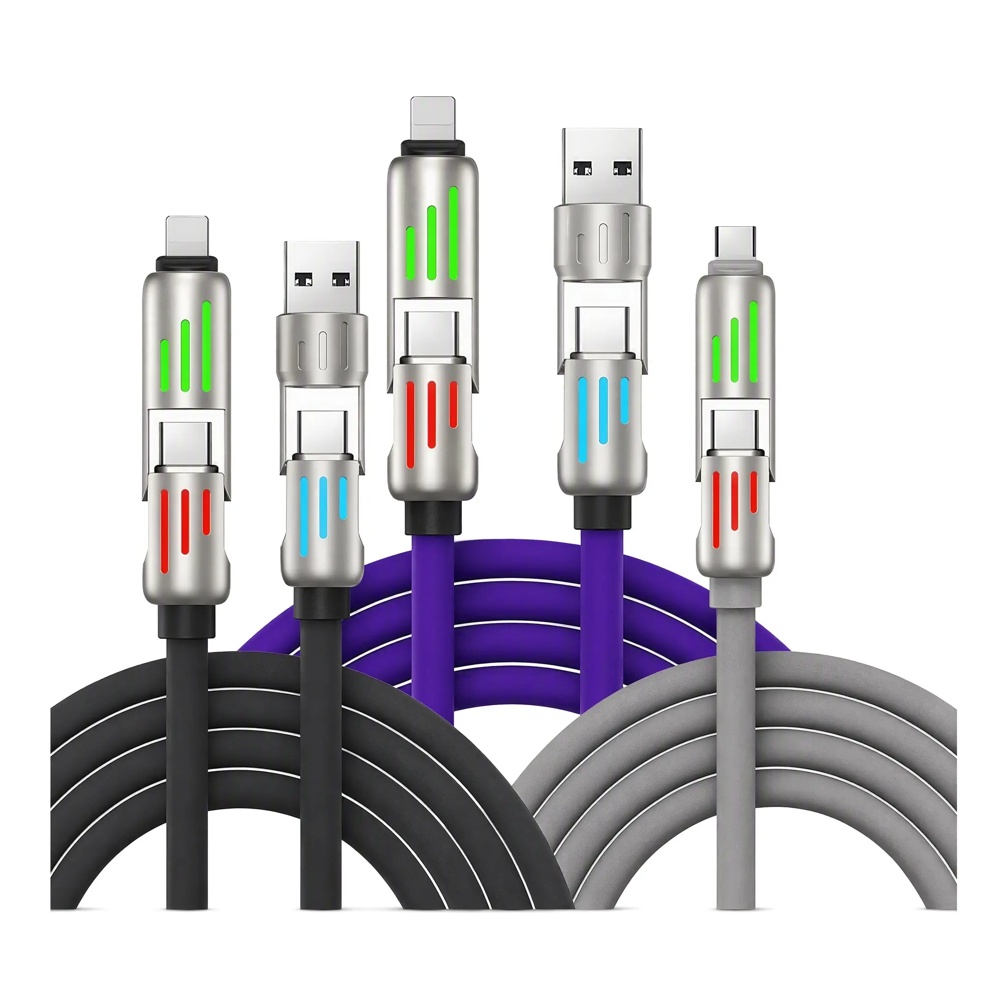4-In-1 Multi USB Charging Cable (6.6FT), Breathing Light Indicator Cord, USB-A & USB-C Interchangeable Plugs, Supports Charging & Data Sync, Compatible With iPhone16/15 iPad Pro, Universal Fast Charger Wire For All Daily Device Use