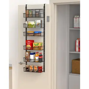 12.3" W Narrow Over the Door Pantry Organizer, 6-Tier Over the Door Organizer with Adjustable Basket, Pantry Door Organization for Pantry Kitchen Storage Room  Rack, Black