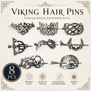 8PCS Viking Celtic Hair Sticks – Silver Metal Hairpins with Celtic Knot, Retro Hair Barrette Clips, Minimalist Hair Accessories for Women & Girls tiktokshopspringglowup