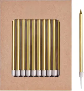[New deal] - Gold Long Thin Metallic Birthday Candles 24 Pack for Elegant Cake Decorations & Long-Lasting Party Candles Ideal for Birthdays Weddings & Special Occasions with Holder for Wax-Free Candles