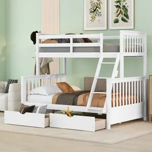 ARCH Twin-Over-Full Bunk Bed with Ladders and Two Storage Drawers (White){old sku:LT000165AAK}
