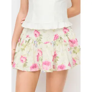 Cider Textured Floral Ruffled Low Rise Flared Mini Skirt