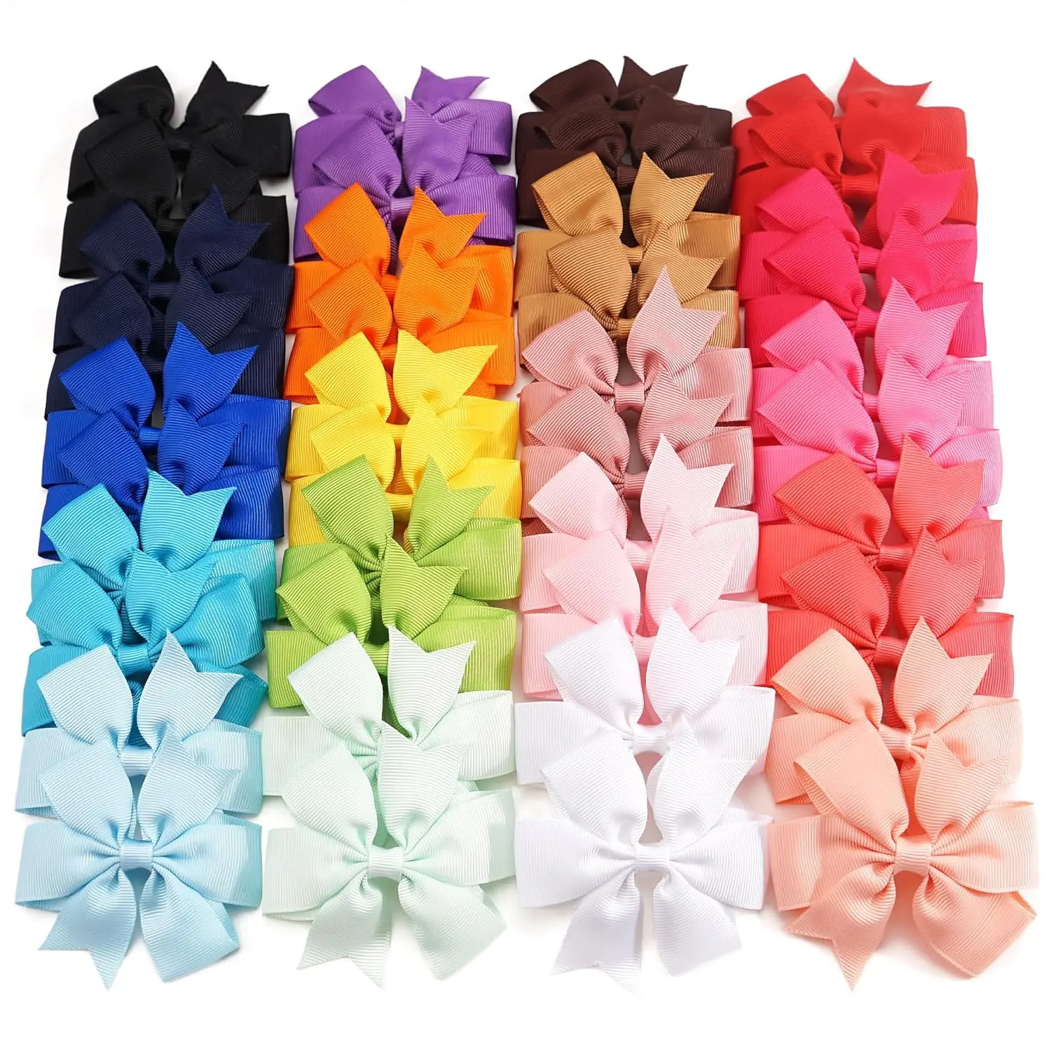 40Pcs 3.5 Inch Boutique Grosgrain Ribbon Pinwheel Hair Bows Alligator Clips and Bow Ties for Daily Life(20 Colors in Pairs)