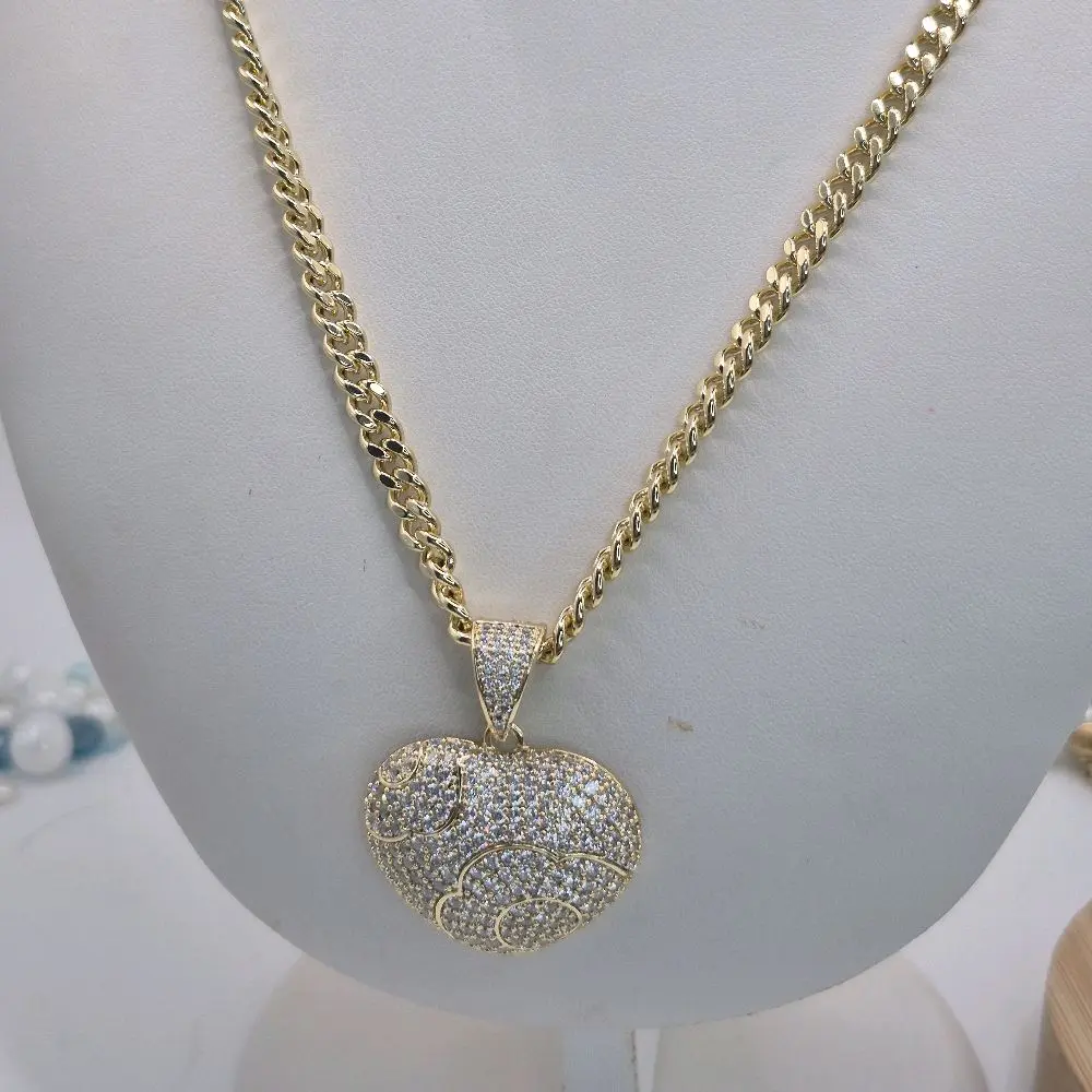 heart pendant with chain plated gold 14k