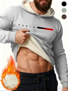 Men's Winter Fleece Lined Hoodie - Thick Thermal Pullover Sweatshirt | Heavyweight Black Hooded Top for Extreme Cold Weather, Outdoor Work, and Ski Trip Base Layer