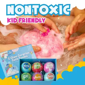 [RUBY VIBE CO] 6 Glam Surprise Bath Bombs, Colorful Fizzy Set with Hidden Ring Charm or Bracelet Inside, Skin-Friendly, Non-Toxic, Skin Hydrating & Soothing Bath Bomb Foam for Kids Spa