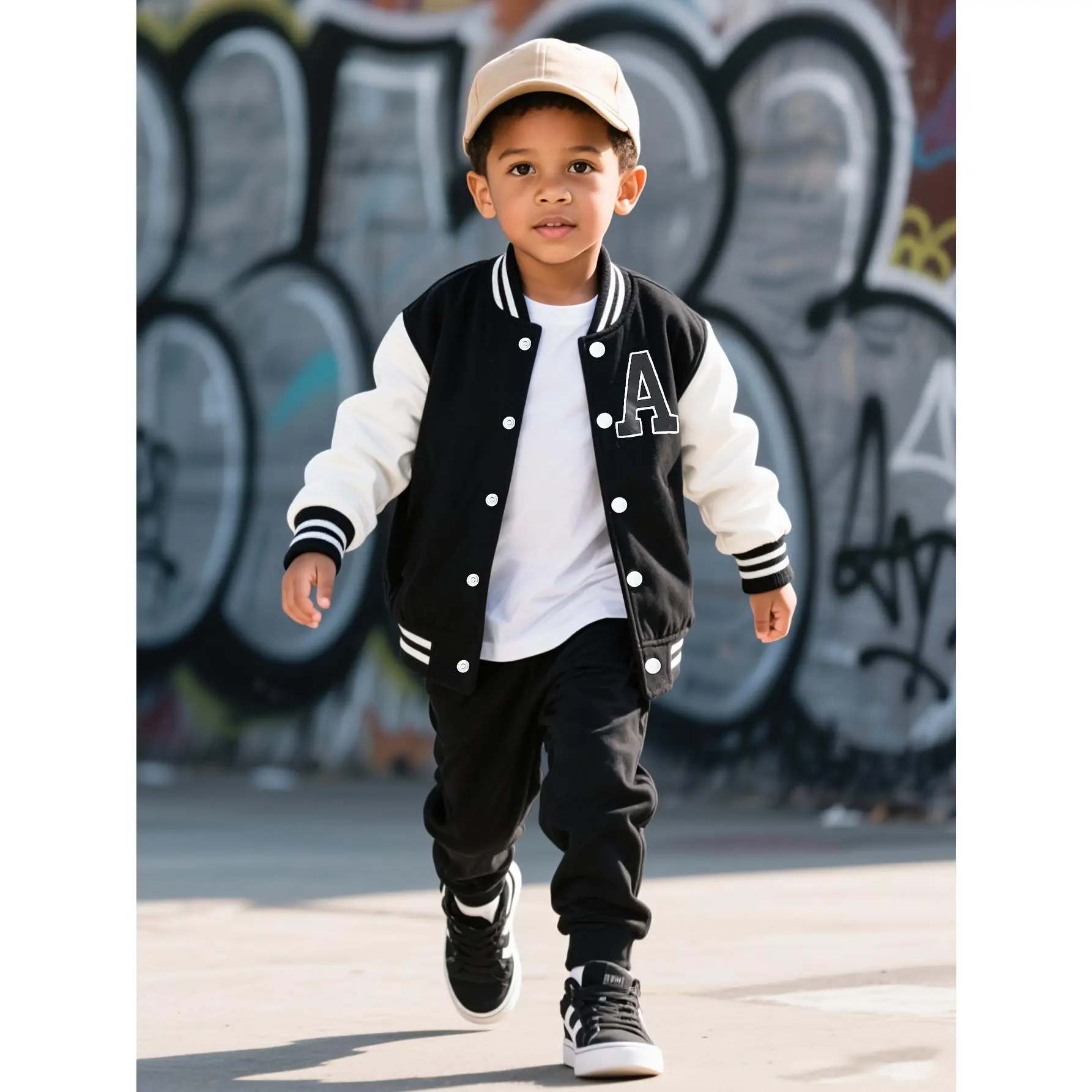 Boys' Red & White Baseball Jacket with Letter A Print - Cozy Fall/Winter Casual Outerwear, Button-Up Front & Long Sleeves, Perfect Gift Kids, Kids Winter Wear |       Classic Buttonup Jacket |       Comfortable Fit Jacket