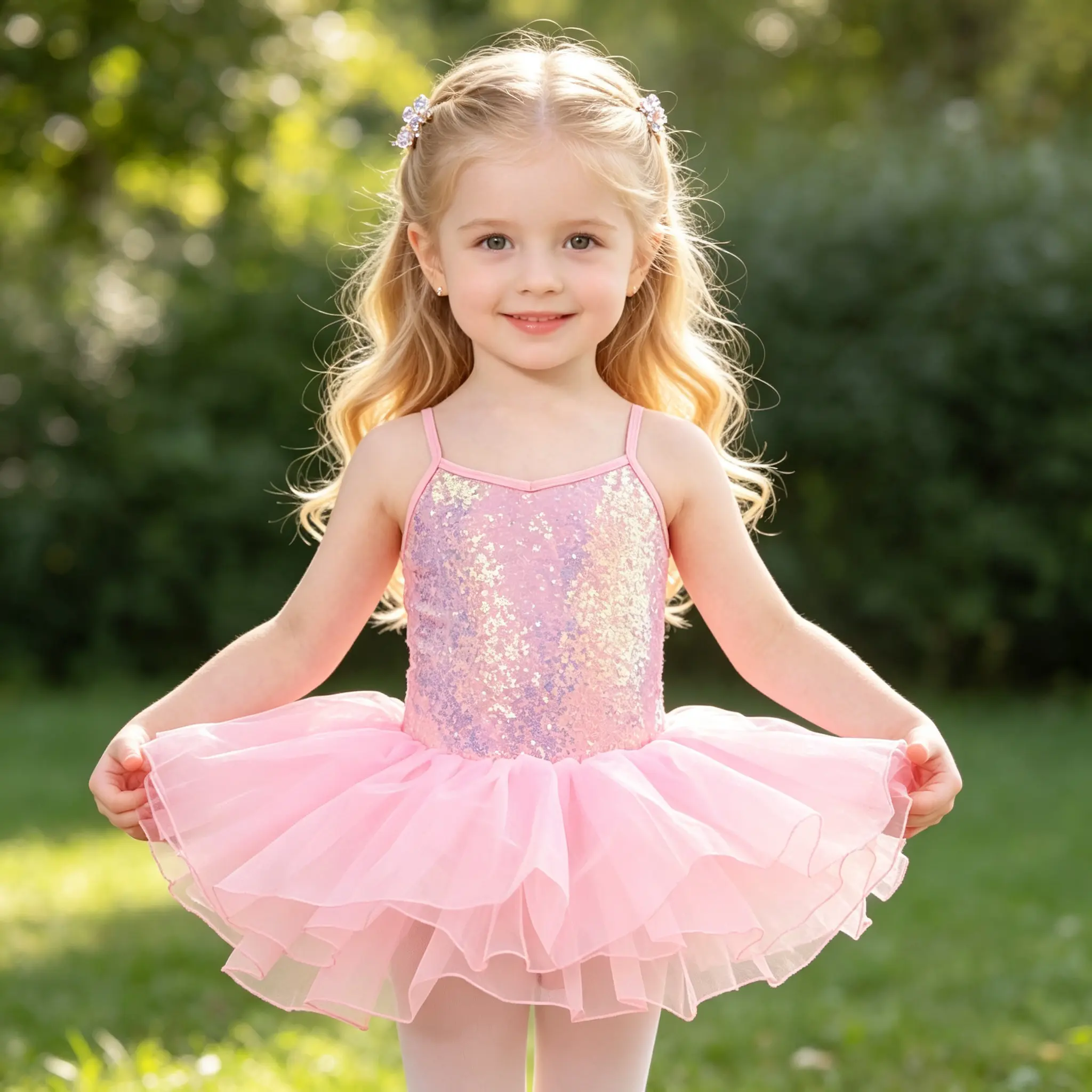 Girls Pink Sequin Ballet Tutu Dress - Sparkly Sequined Top & Fluffy Pink Multi‑Layer Tulle Skirt for Stage Show & Dance Practice