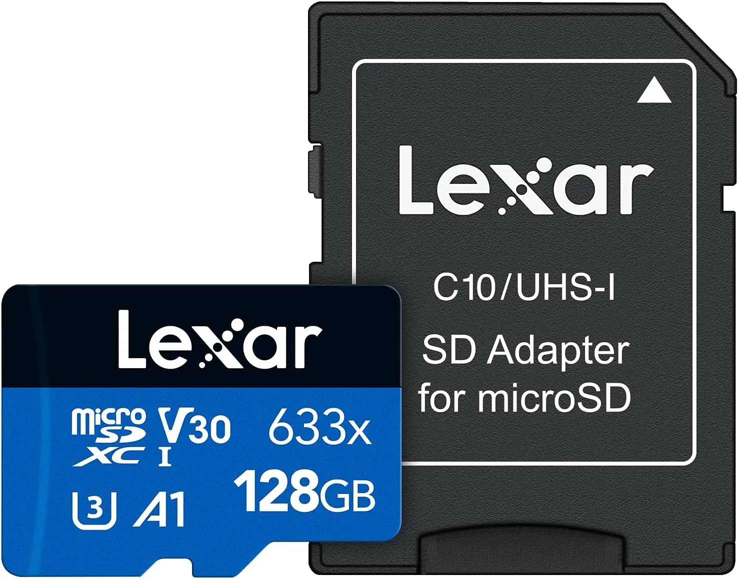 Lexar High-Performance 633x 128GB microSDXC UHS-I Card with SD Adapter, C10, U3, V30, A1, Full-HD & 4K Video, Up To 100MB/s Read, for Smartphones, Tablets, and Action Cameras (LSDMI128BBNL633A)