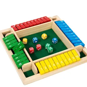 8.7IN Shut The Box Game Math Dice Board Game for Family Night Classroom Travel Wooden Table for 2-4 Players Improves Mathematical Skills for Classroom Home Classic 4-Sided Board Flip Game