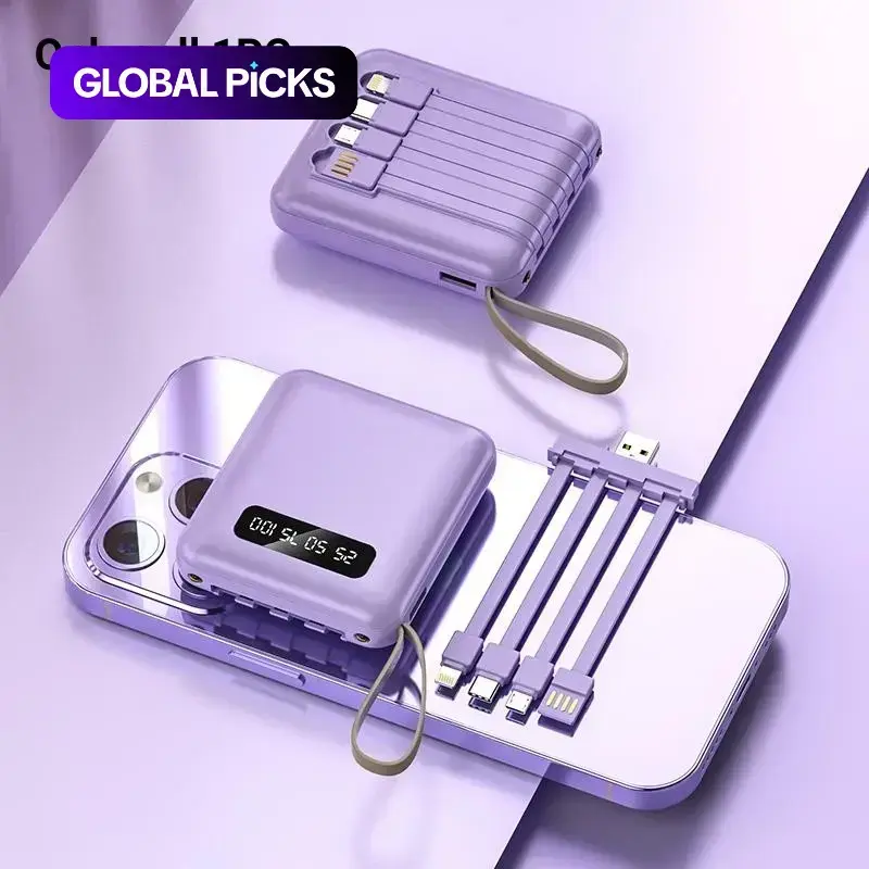 10000mAh Portable Rechargeable Power Bank with Built-in Light, Lanyard, Multi-Port Design, USB-C Output, Compact Handy Phone Accessory for Travel, Graduation Gifting