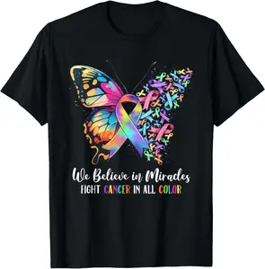 [100% Cotton] Colorful Butterfly Ribbon Fight Cancer Awareness Hope T-Shirt Design