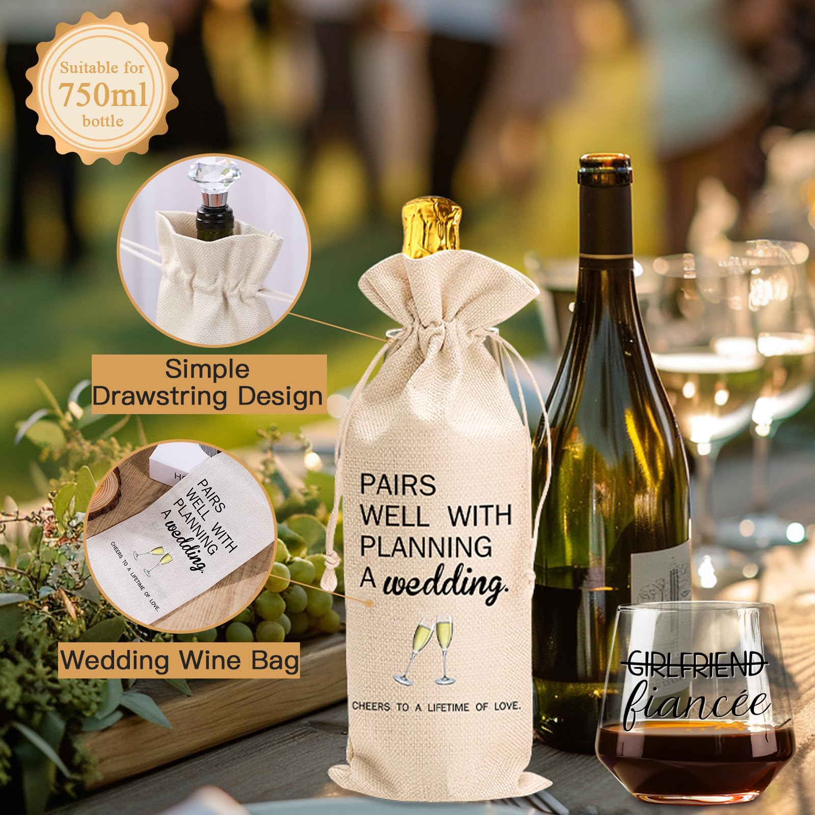 Wine Glasses for Couples - Engagements Gifts for Her Fiance Fiancee - Perfect Christmas Gift for Newly Engaged Bridal Party - Drinkware glass can