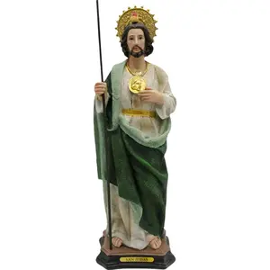 San Judas 12" Inches Tall Canvas Statue - Santo Patron Detailed Figure with Green Robe and Gold Accents Saint Jude Patron Saint Religious Decor