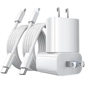 (2 Sets) PD USB C 20W Fast Charger + Type C to Type C Cable, Compatible with iPhone 17/16/15, iPad, and Type C Phones, Quick Charge Adapter