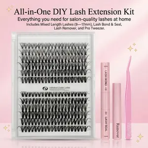 Lash Clusters Kit,1 Set 9-16mm Length Individval Eyelash Extensions Kit,Self Grafting False Eyelashes with Tweezers&Glue&Remover,Prefessional Eye Makeup Accessories for Women