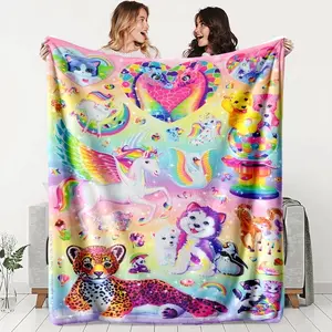 Rainbow Animal Pattern Vibrant Design Flannel Blanket, Soft Warm Durable Quality Warmth Assurance Throw for Sofa Office Bed Camping Travel, Ideal Holiday Gift