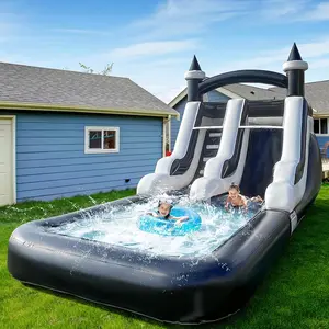 20FT Black White Safari Large Inflatable Pool For Garden PVC Inflatable Water Slide With Splash Pool Playground Outdoor Summer Water Play Commercial Rental Equipment