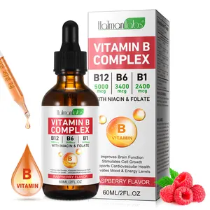 Hatmanlabs Vitamin B Complex Liquid Drops Vegan B12 Methylcobalamin B6 B1 Niacin Folic Acid Natural Energy Brain Heart Support Fast Absorption 60ml