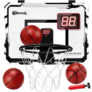 Indoor Basketball Hoop Set with Electronic Scoreboard, Portable Design for Kids, Includes Scorer, Hanging Style Basketball Board & Durable Backboard