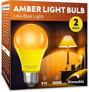 Amber Sleep Light Bulb 2 Pack, 1800K Warm Light Bulbs for Healthy Sleep,Blue Light Blocking,A19 9W(60W Equivalent) E26 Base Amber Light Bulbs for Bedroom, Baby Nursery Room