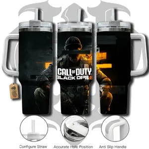 HardTimesMerch - Call of Duty: Black Ops 6 #1 40oz Handle Tumbler Stainless Steel Travel Mug, Game Inspired Vacuum Insulated Cup, Large Iced Coffee Tumbler, Manga Fighter Drinkware, Gamer Gift for Him Her