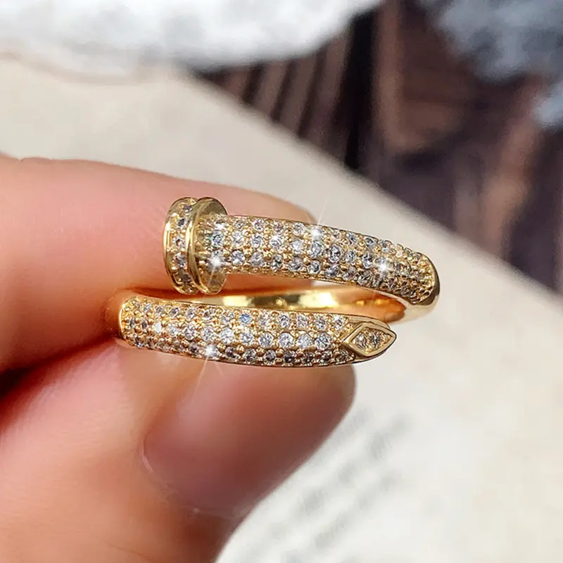 Hiphop Style Open Ring Lady Fashion Party Accessories with Shiny Zirconia Gold Color Jewelry for Women Chic Trendy Gift